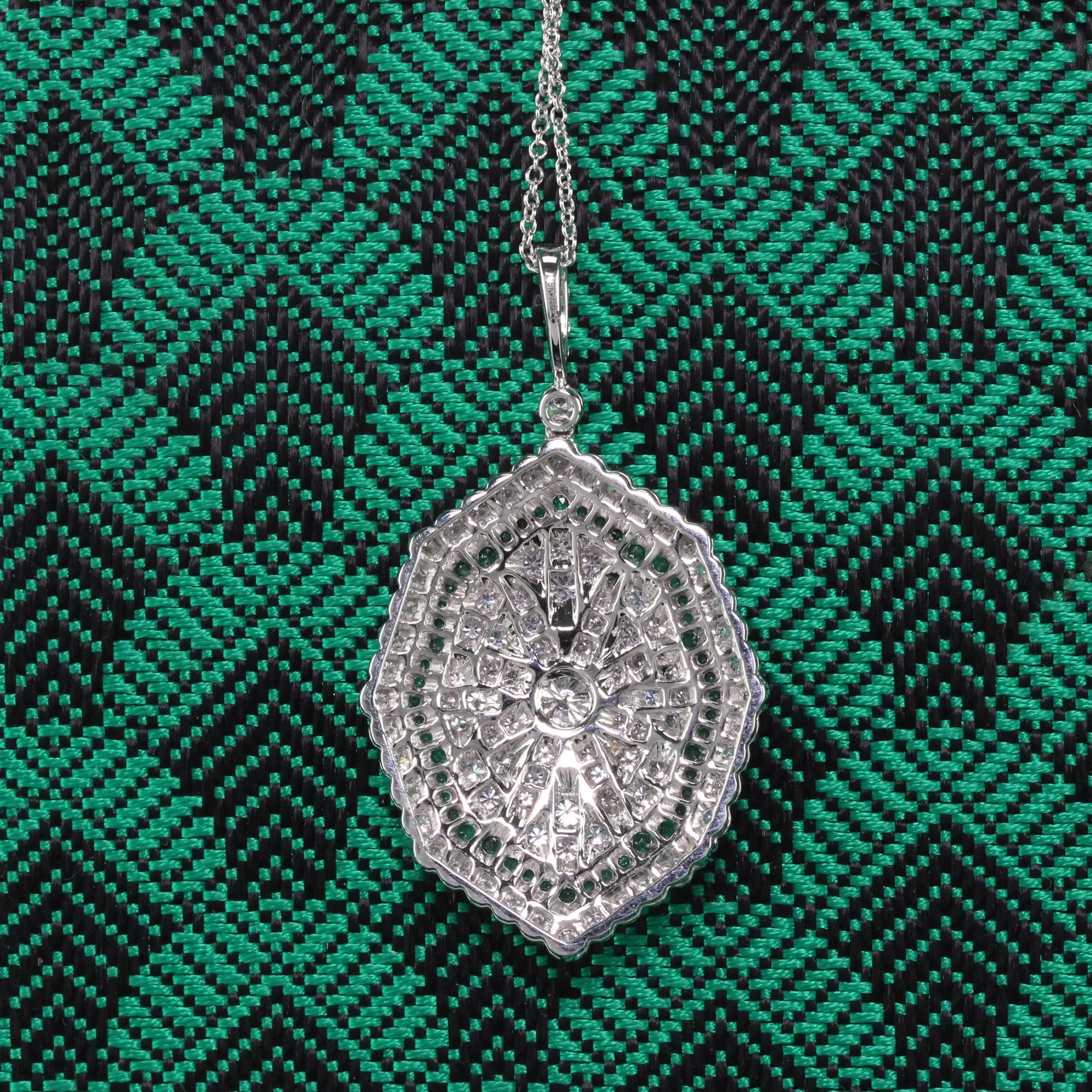 Art Deco Style Pendant - 18K White Gold and Emerald
