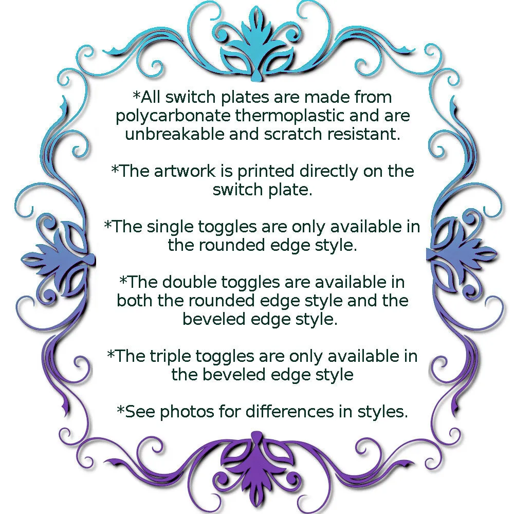Art Nouveau Decorative Switch Plate Cover with Beveled Edges, 2 or 3 Toggles, Vivid Purple and Blue Decor