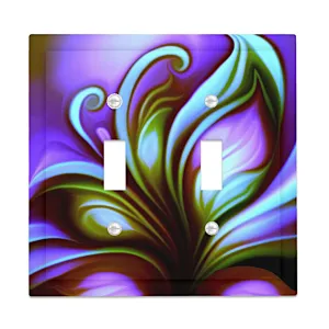 Art Nouveau Decorative Switch Plate Cover with Beveled Edges, 2 or 3 Toggles, Vivid Purple and Blue Decor