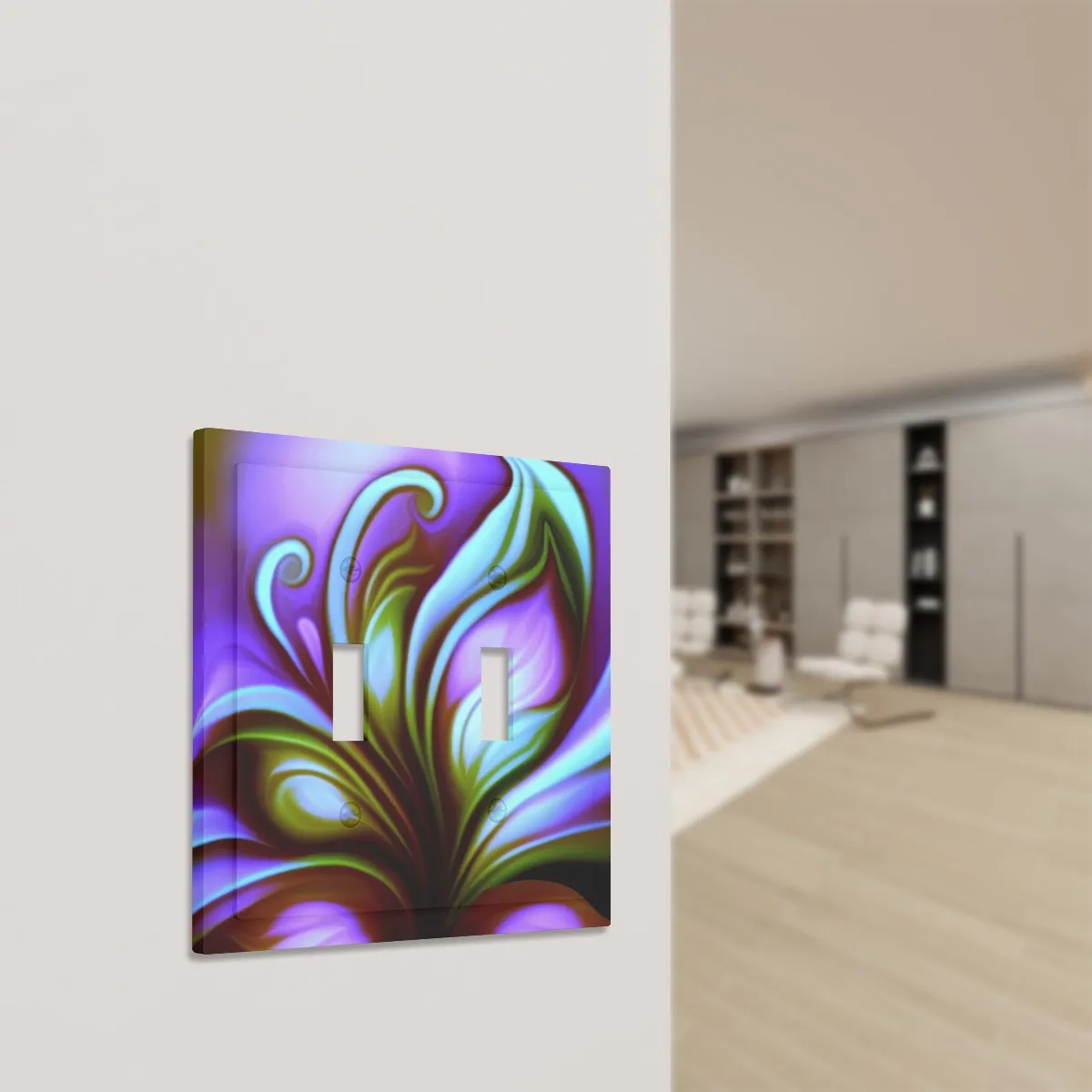 Art Nouveau Decorative Switch Plate Cover with Beveled Edges, 2 or 3 Toggles, Vivid Purple and Blue Decor