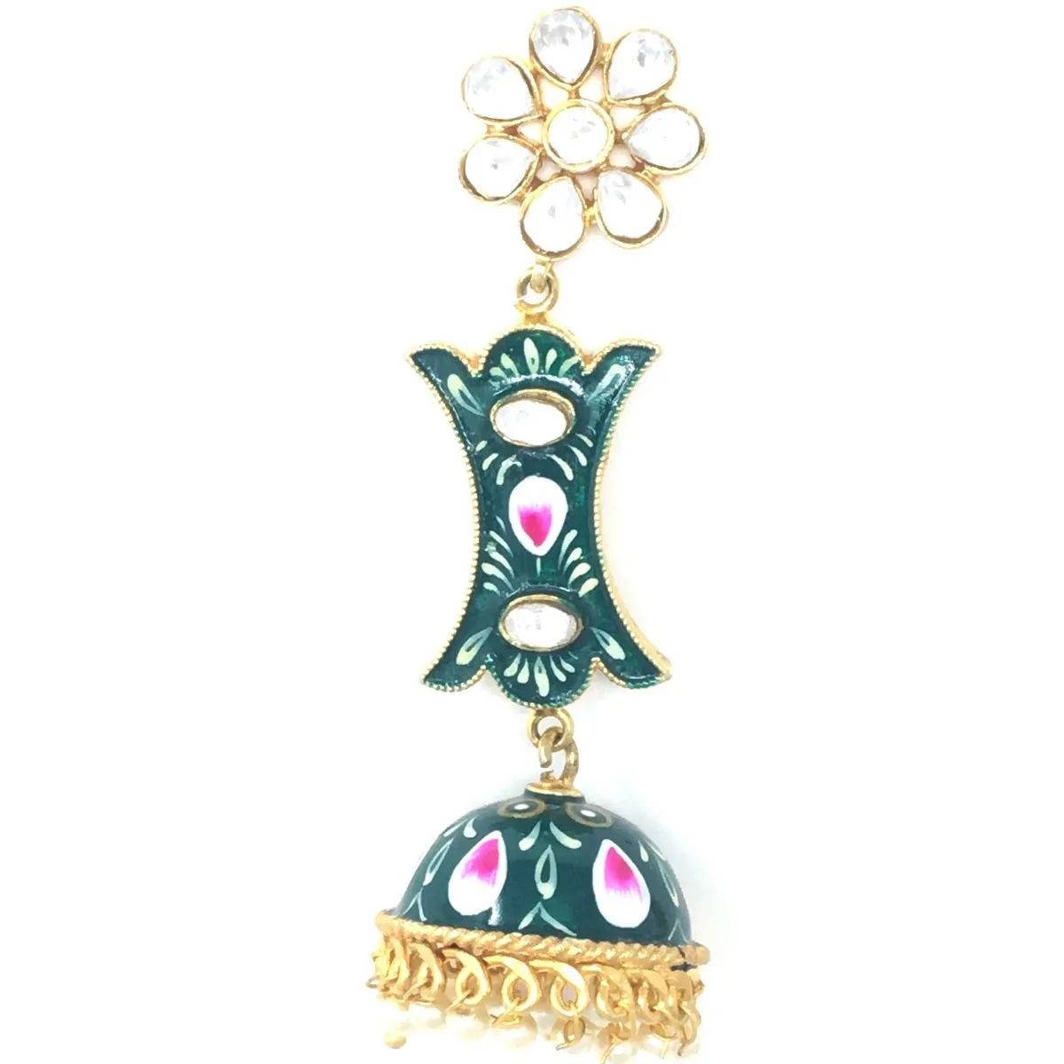 Artistic Green Meenakari Jhumka Earrings
