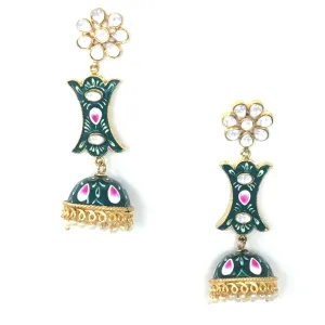 Artistic Green Meenakari Jhumka Earrings