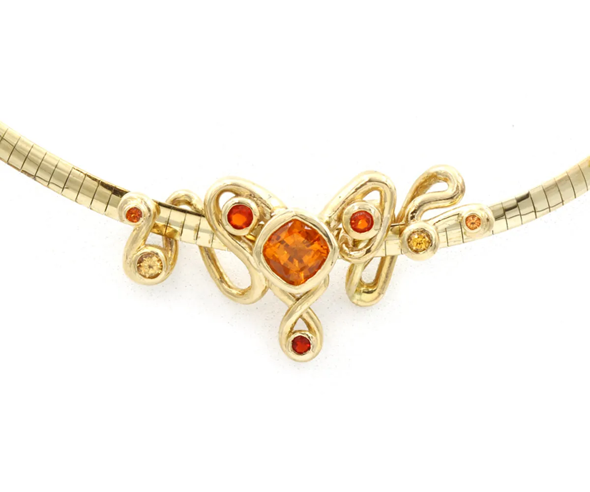 Artistic Orange Sapphire Omega Necklace