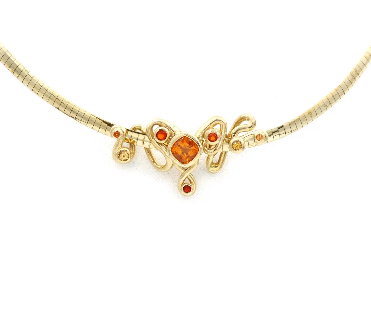 Artistic Orange Sapphire Omega Necklace