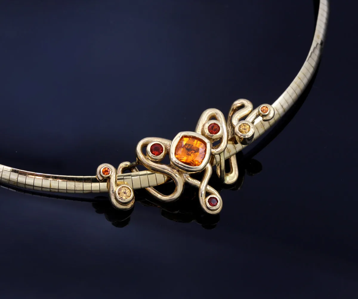 Artistic Orange Sapphire Omega Necklace