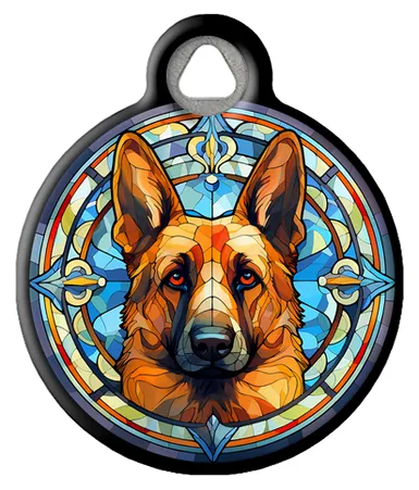 Artistic Stained Glass German Shepherd Pet Tag