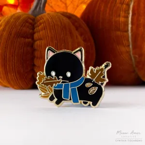 Autumn Black Cat Enamel Pin