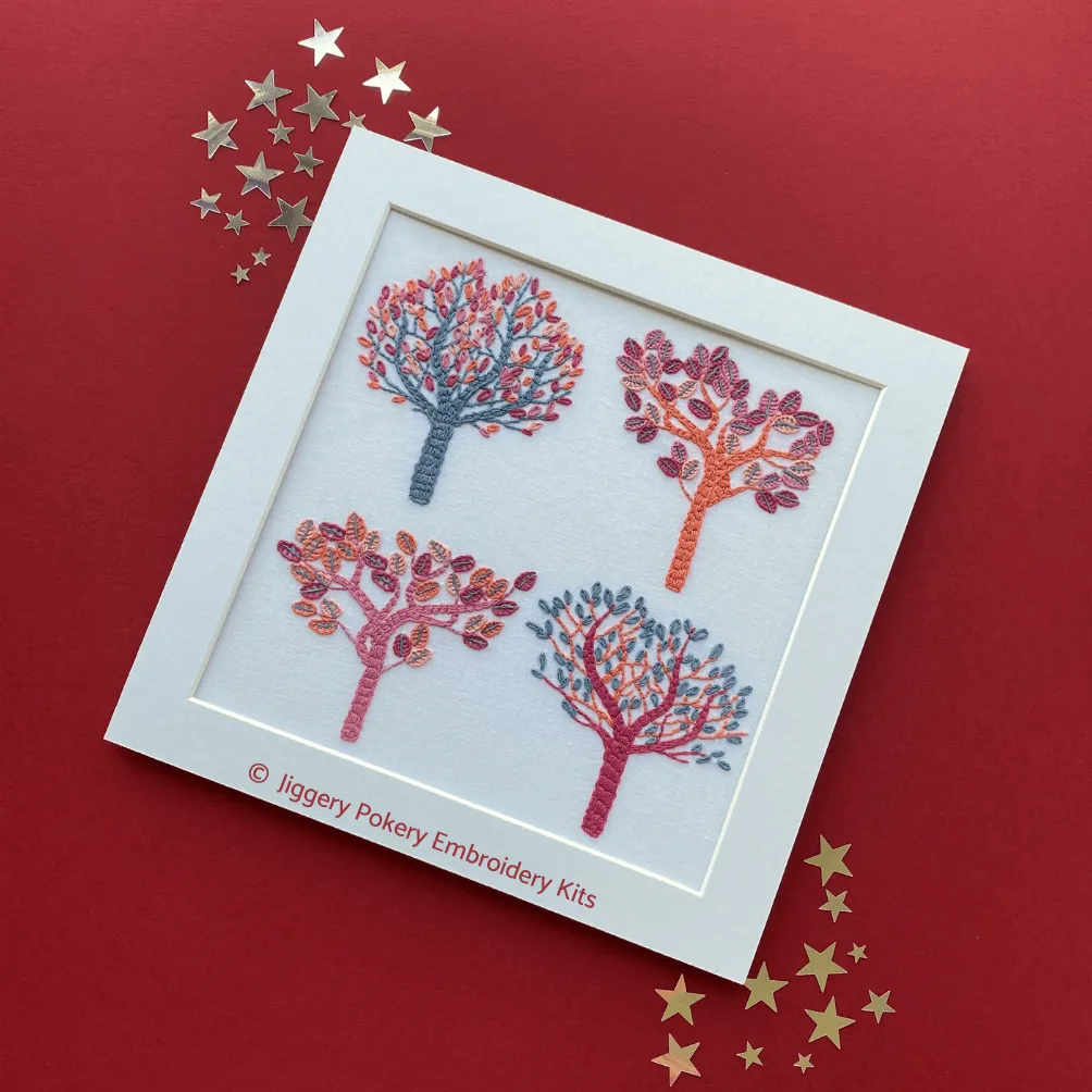 Autumn trees embroidery pattern
