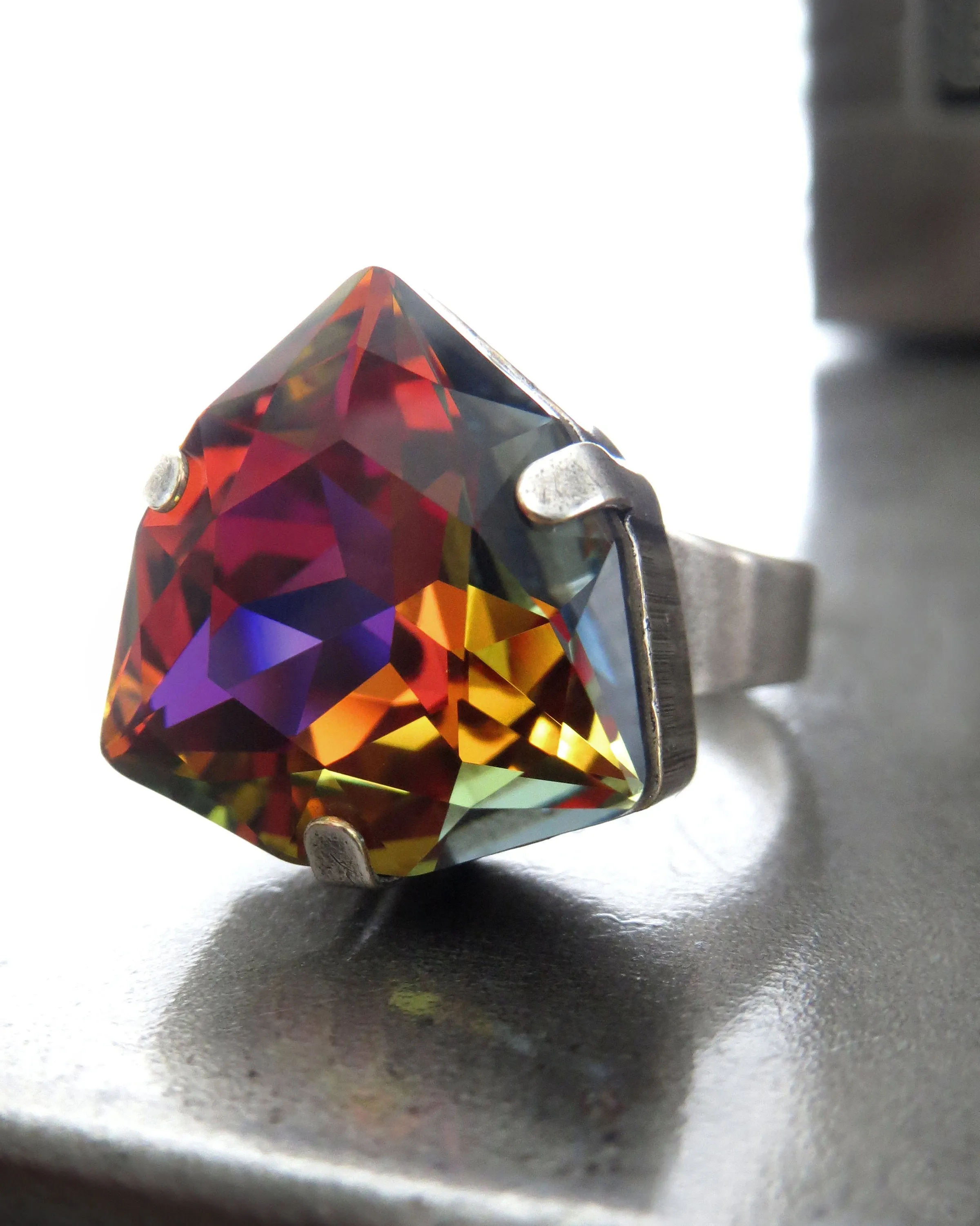 AUTUMN'S KALEIDOSCOPE - Multicolor Ring with Rare Trilliant Crystal