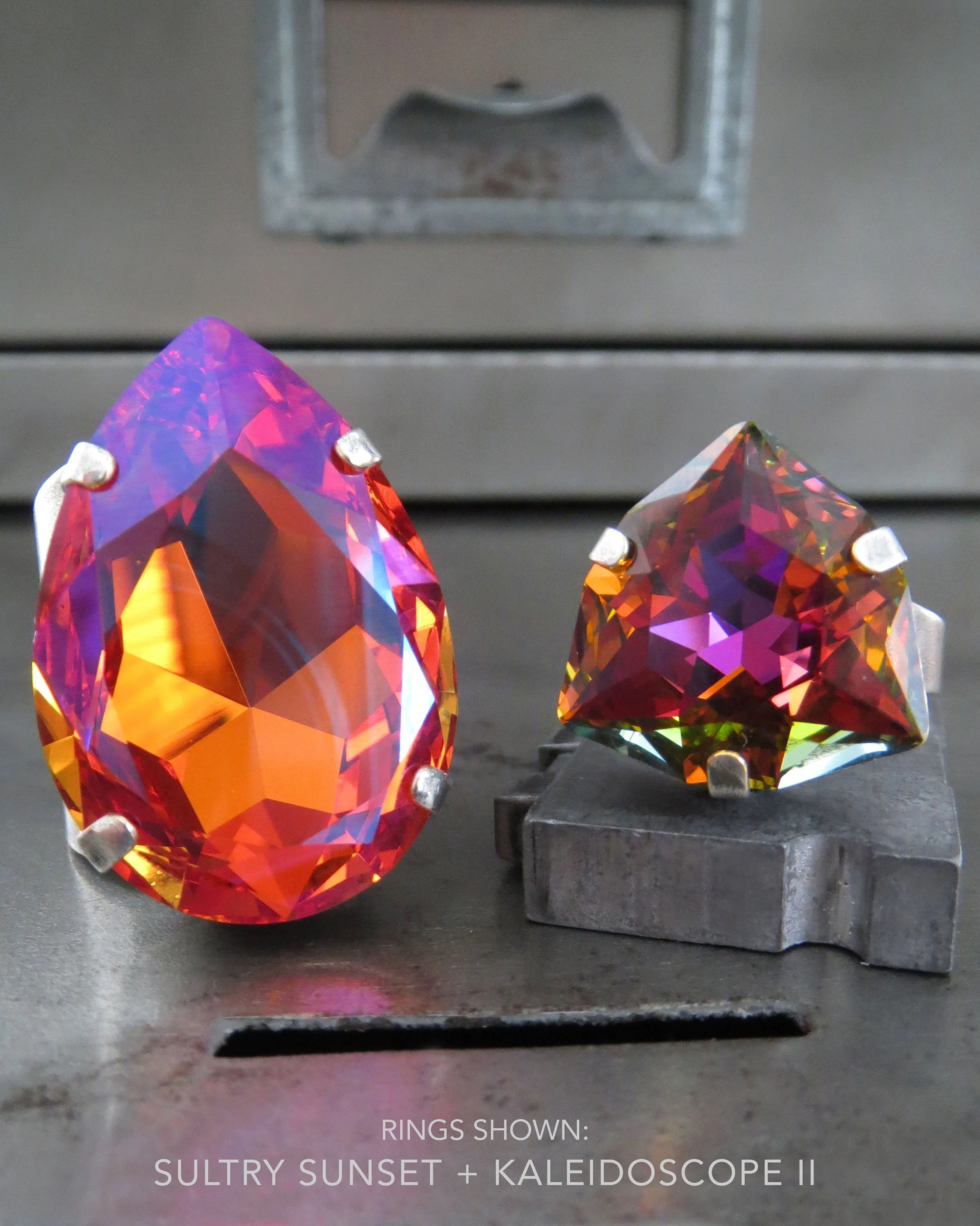 AUTUMN'S KALEIDOSCOPE - Multicolor Ring with Rare Trilliant Crystal