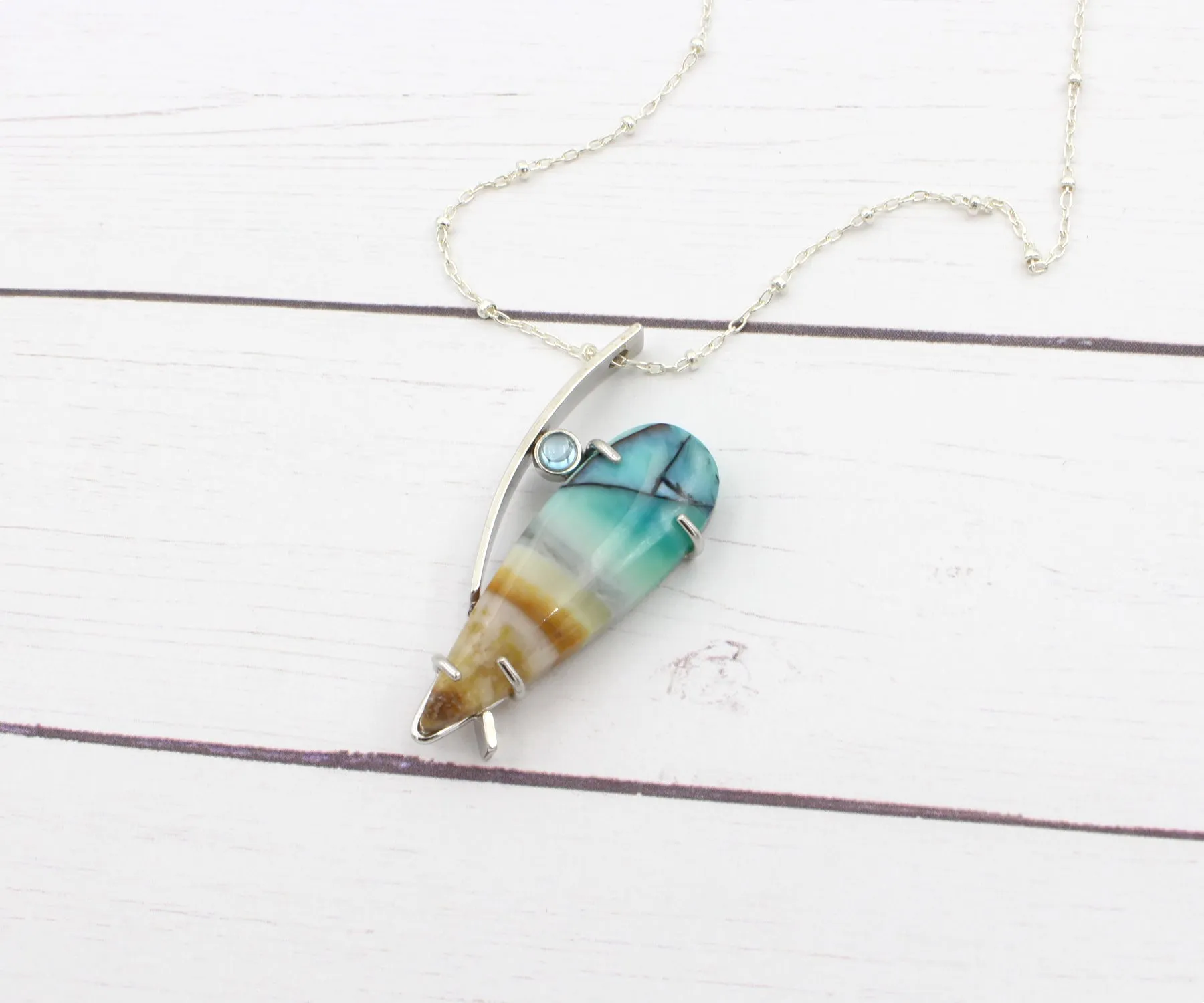 Beach Opal Petrified Wood Artistic Necklace