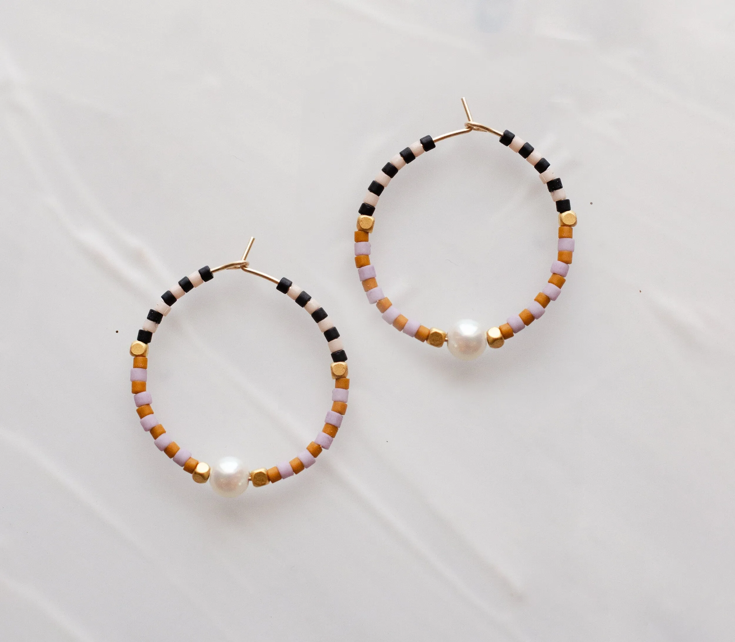 Beaded pearl hoop earrings, gold filled hoops, beaded hoop earrings, lightweight hoops, colorful hoop earrings, pearl hoops, pearl earrings