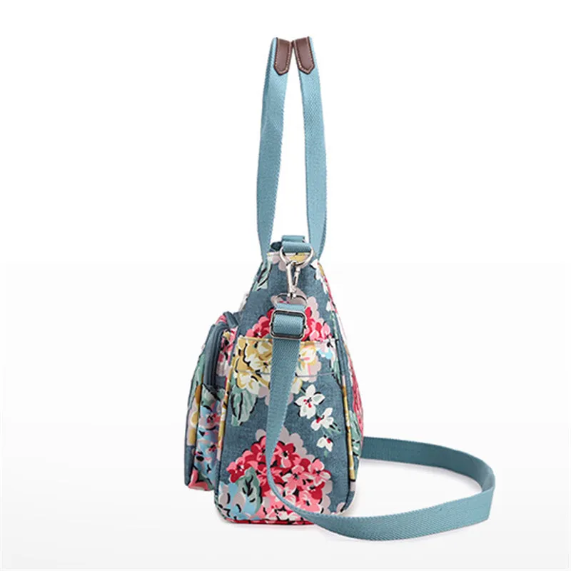 Beautiful Floral Print Nylon Waterproof Casual Lady Travel Shoulder Bag