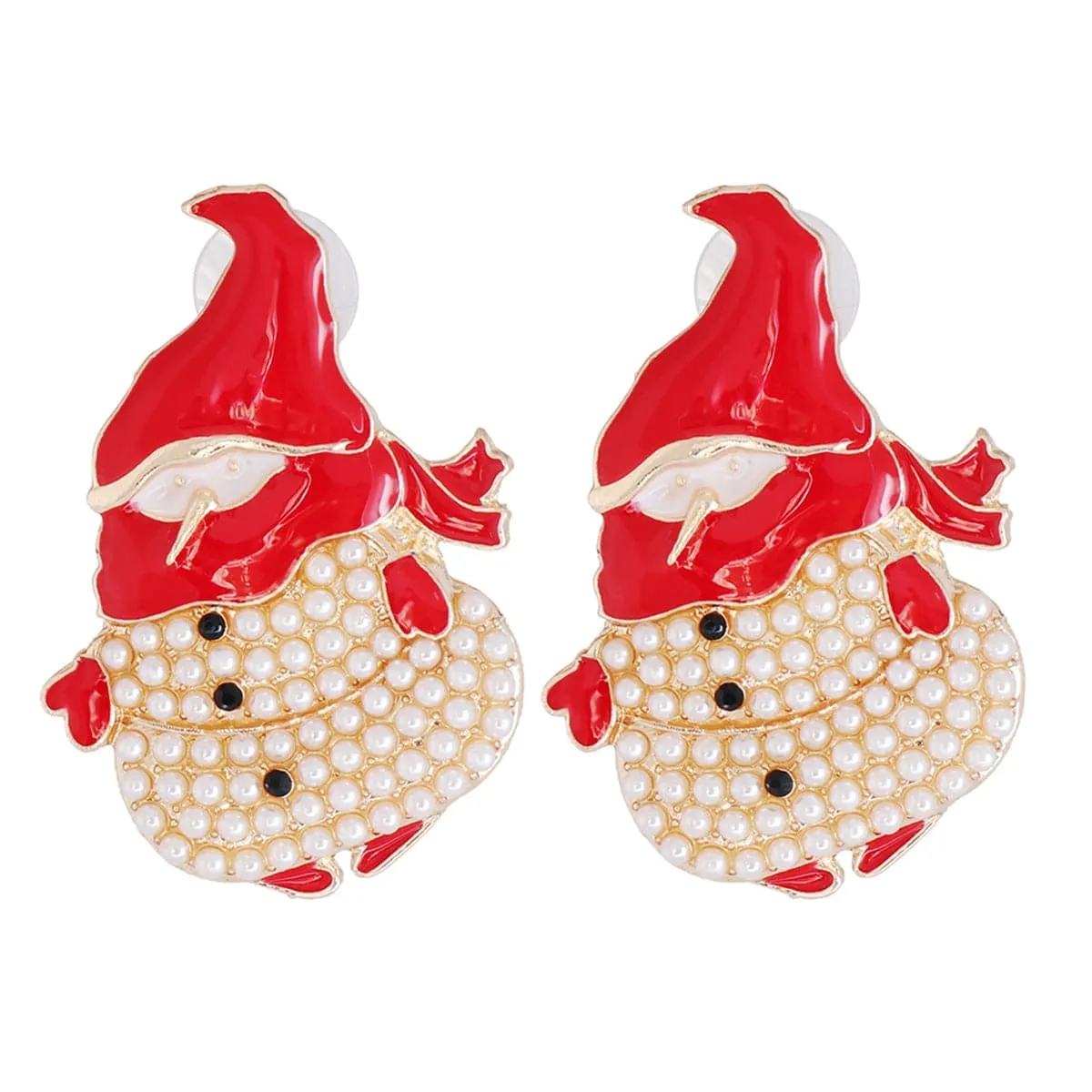 Black Cubic Zirconia & Pearl 18K Gold-Plated Snowman Stud Earrings