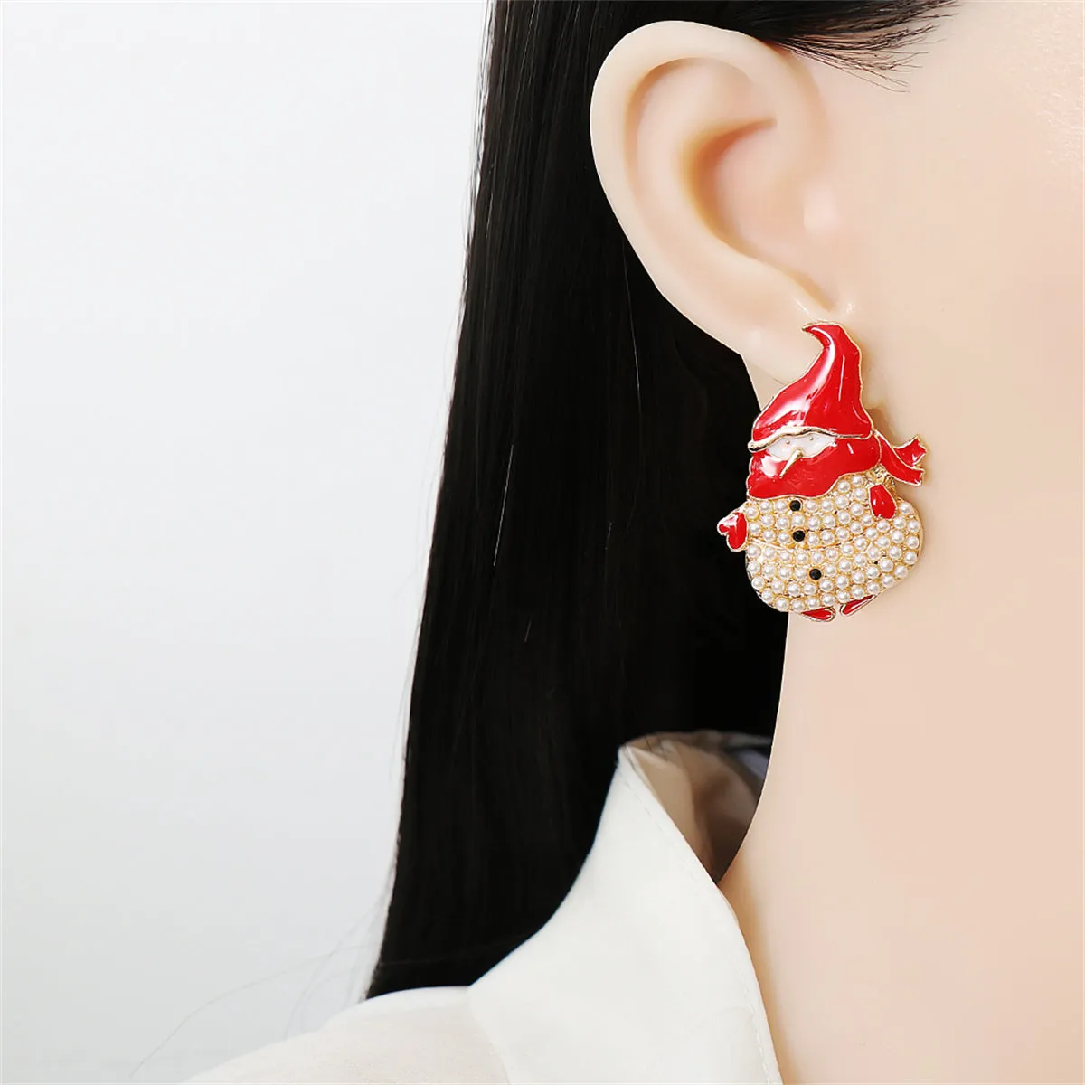 Black Cubic Zirconia & Pearl 18K Gold-Plated Snowman Stud Earrings