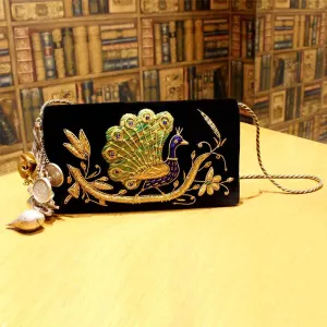 Black Festive Peacock Clutch