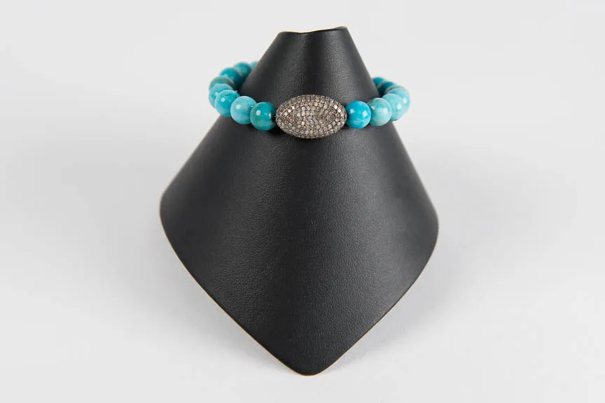 Blue agate with pave diamond bead