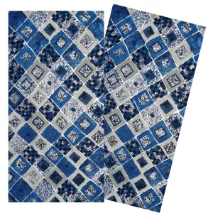 BLUE & SILVER TILES NAPKIN SET