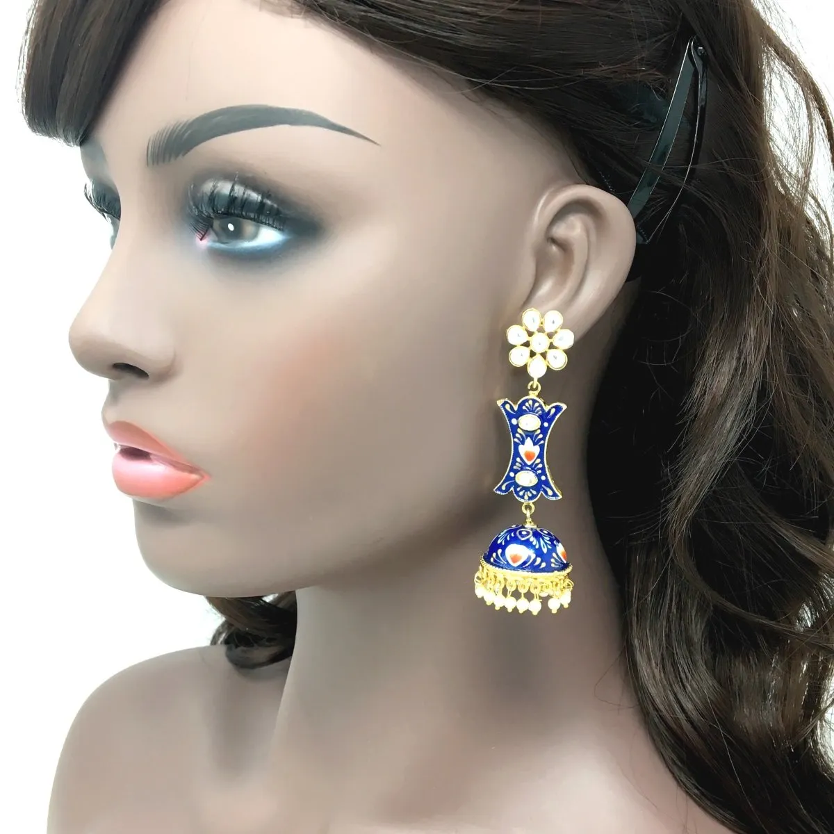 Blue Artistic Meenakari Jhumka Earrings