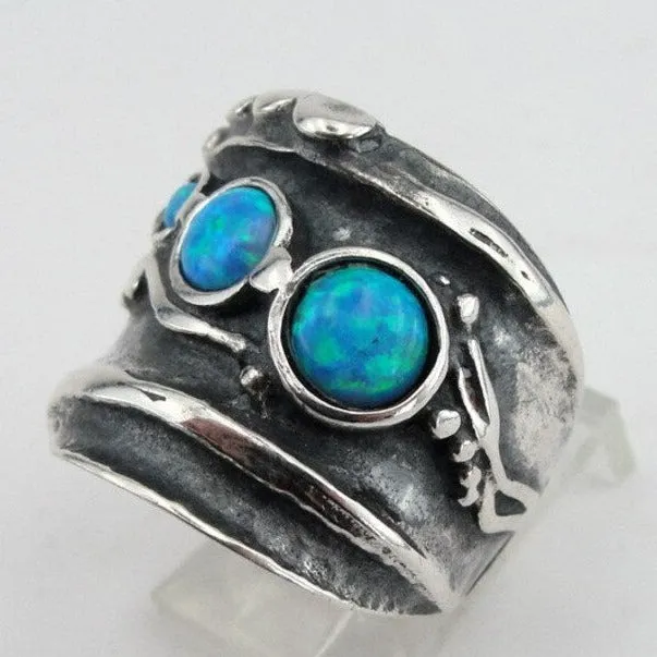 Blue Opal Ring 925 Sterling Silver 7,8,9,10 Handmade Hadar Designers  (H)