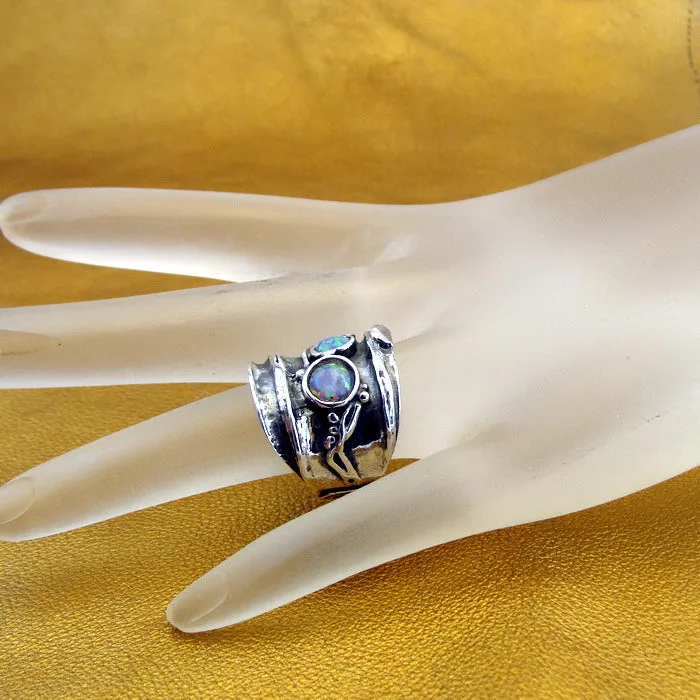 Blue Opal Ring 925 Sterling Silver 7,8,9,10 Handmade Hadar Designers  (H)