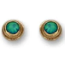 Blue Opal Stud Earrings  9k/14k Yellow Gold   Handmade  3mm Hadar Designers (I e118)