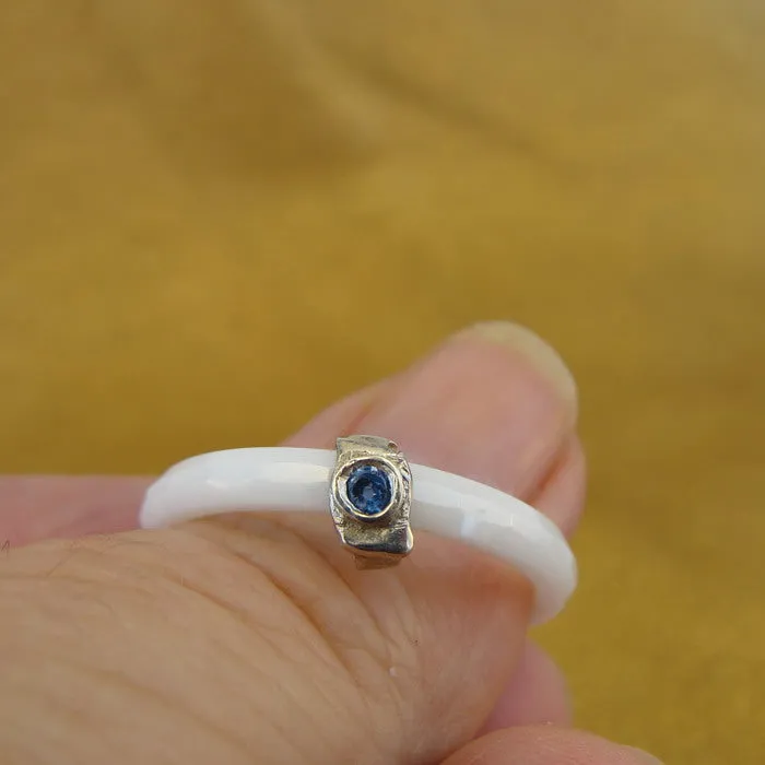 Blue Topaz Ring 10.5 Handmade White Ceramic 925 Silver Hadar Designers  (I r) Y