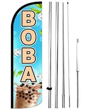BOBA Windless Feather Swooper Flag Banner Sign 15 Ft Tall Large Pole Kit