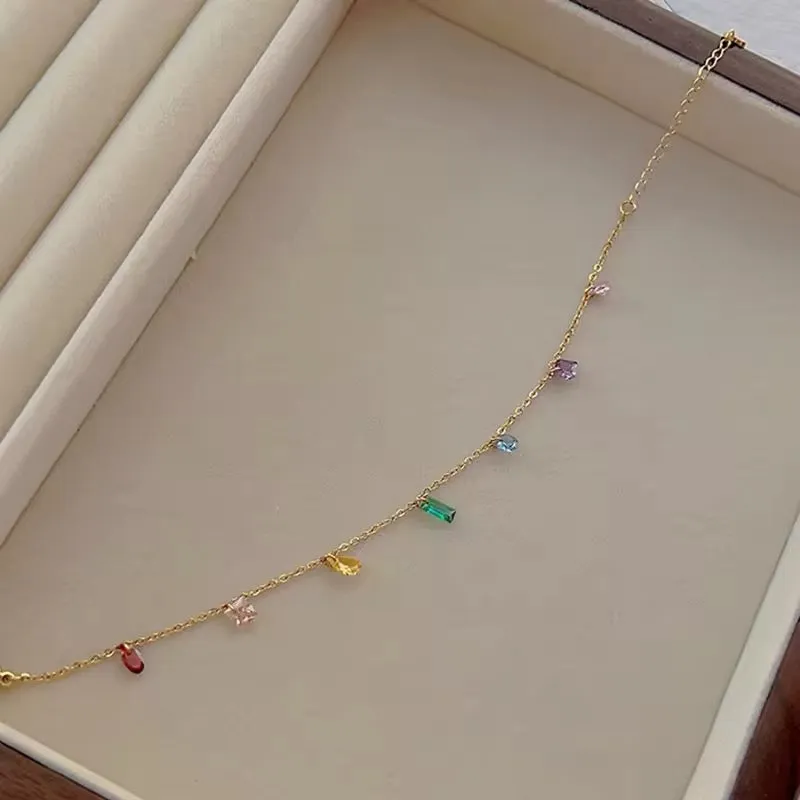 Bohemia Colorful Stainless Steel Cubic Zircon Bracelet Necklace Jewelry Set