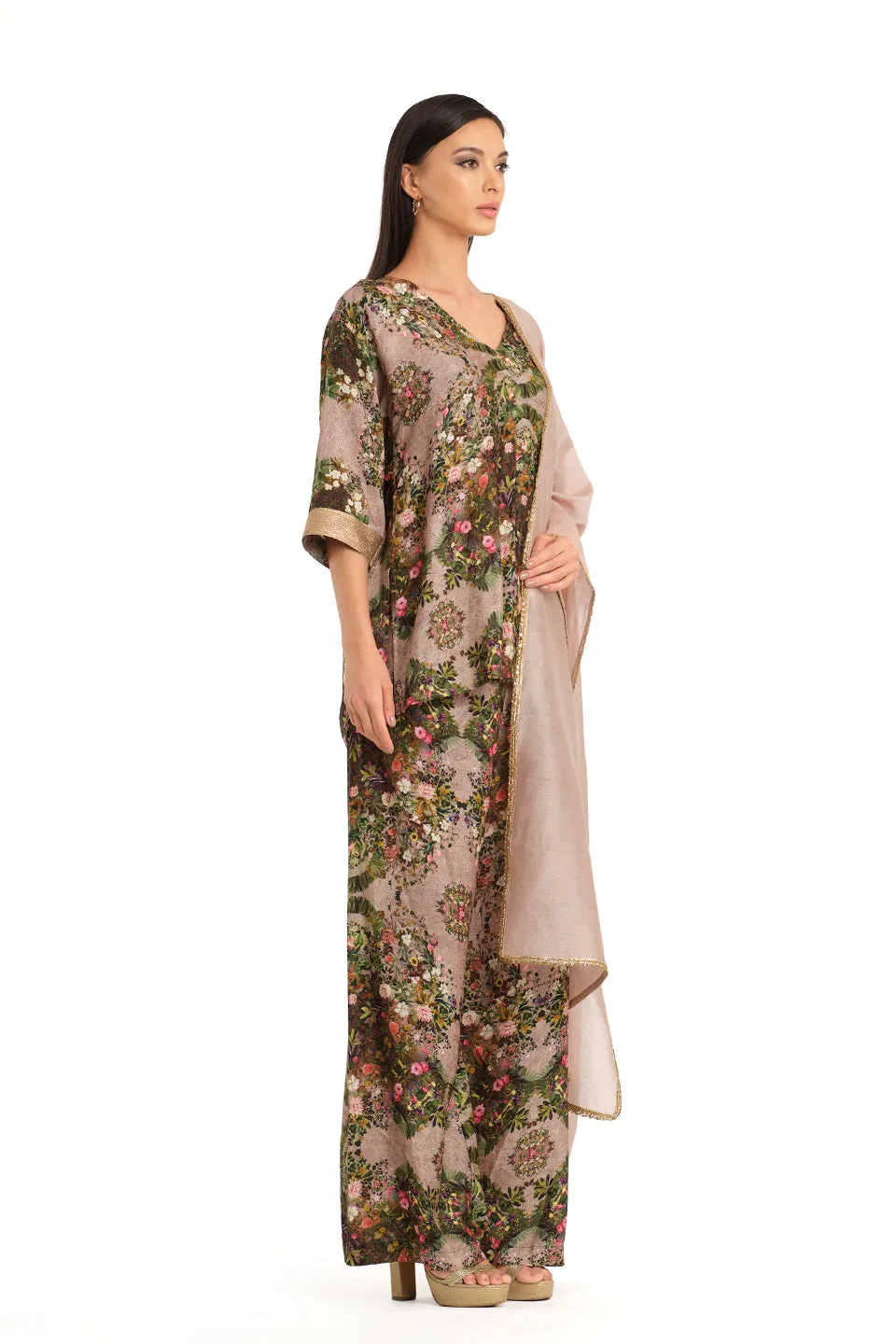 Botanial print short tunic set