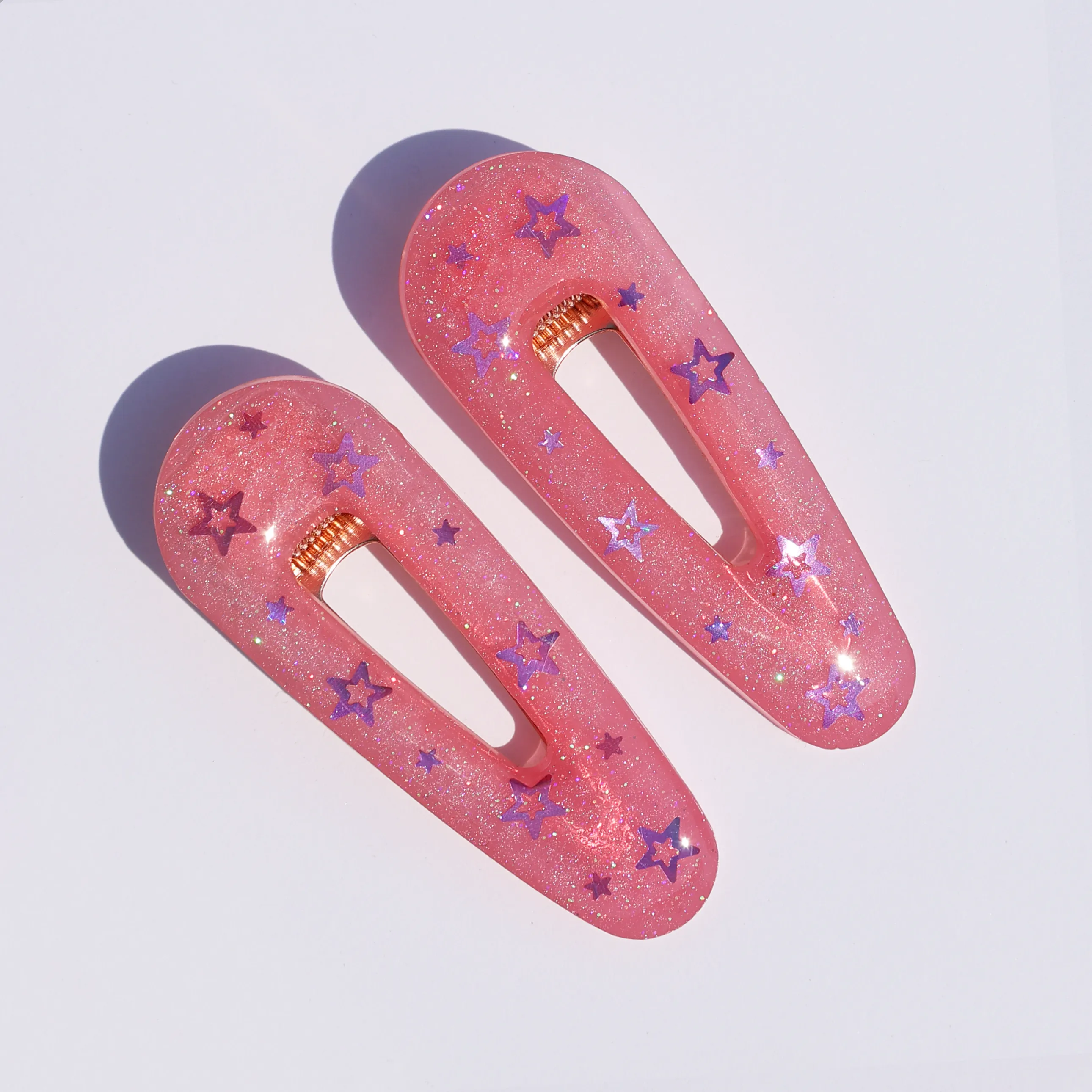 BRIGHT PINK STARRY BARRETTE SET