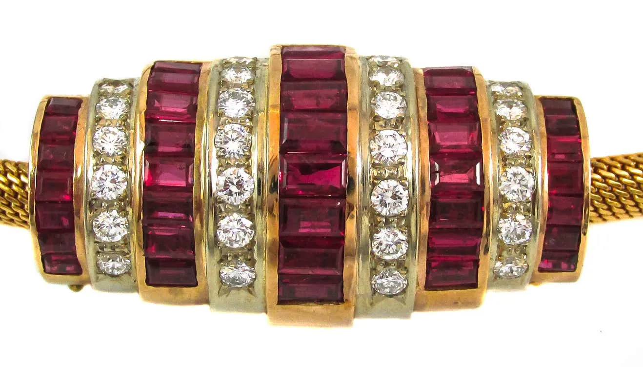 Burma Ruby Diamond Gold Earring and Necklace Suite