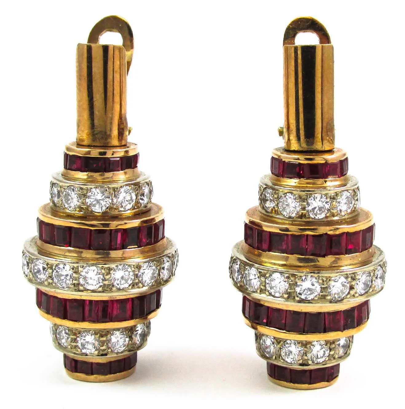 Burma Ruby Diamond Gold Earring and Necklace Suite