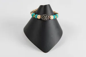 Carved bone and turquoise with pave diamond bead