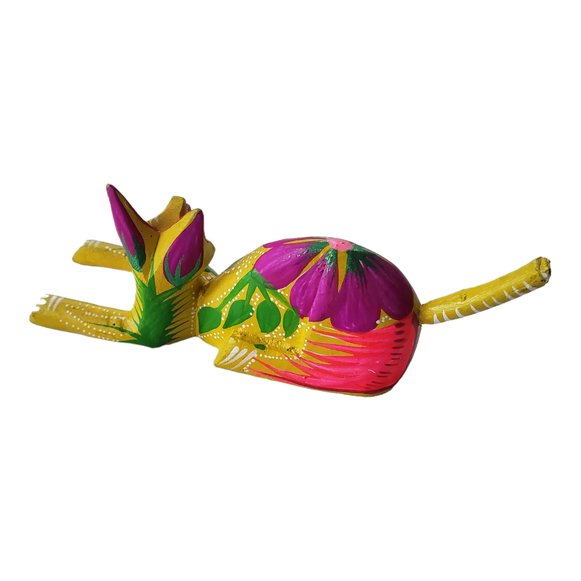 CAT Alebrije Floral Mexican Wood-carving  Folk Art