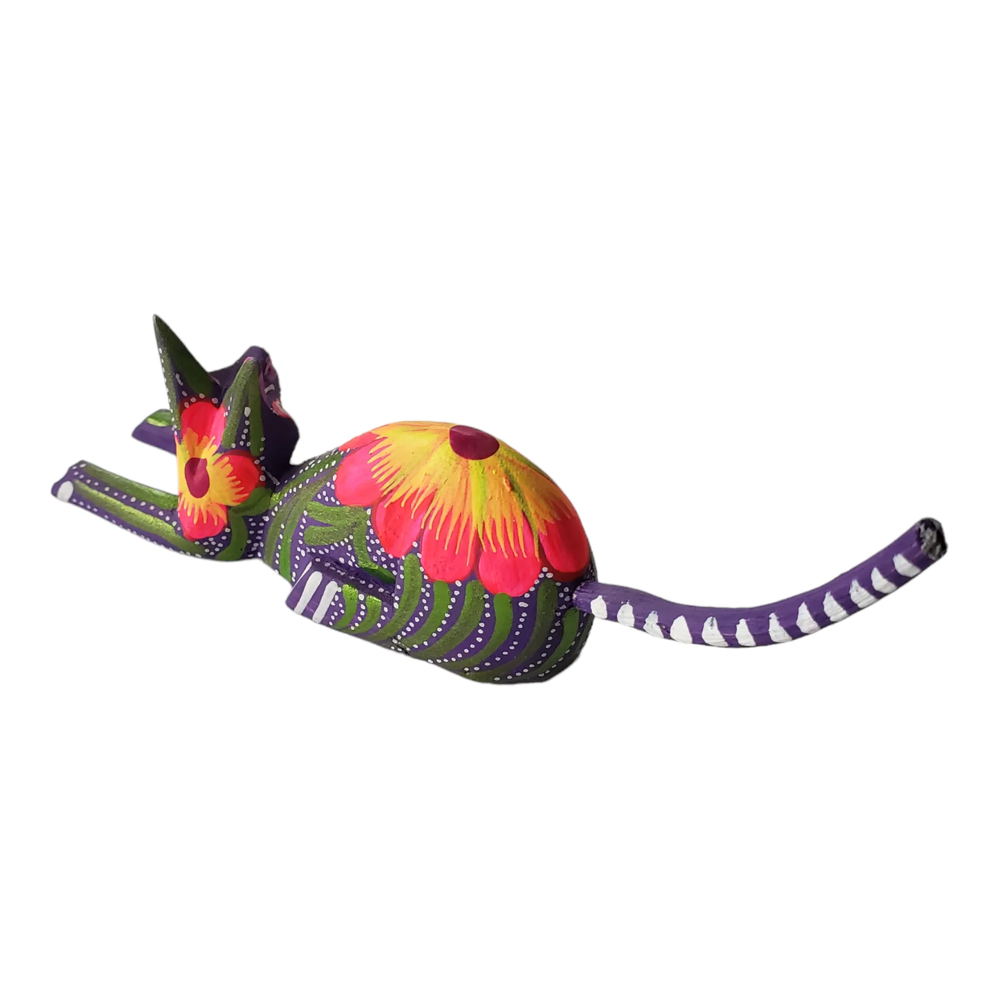 CAT Alebrije Floral Mexican Wood-carving  Folk Art