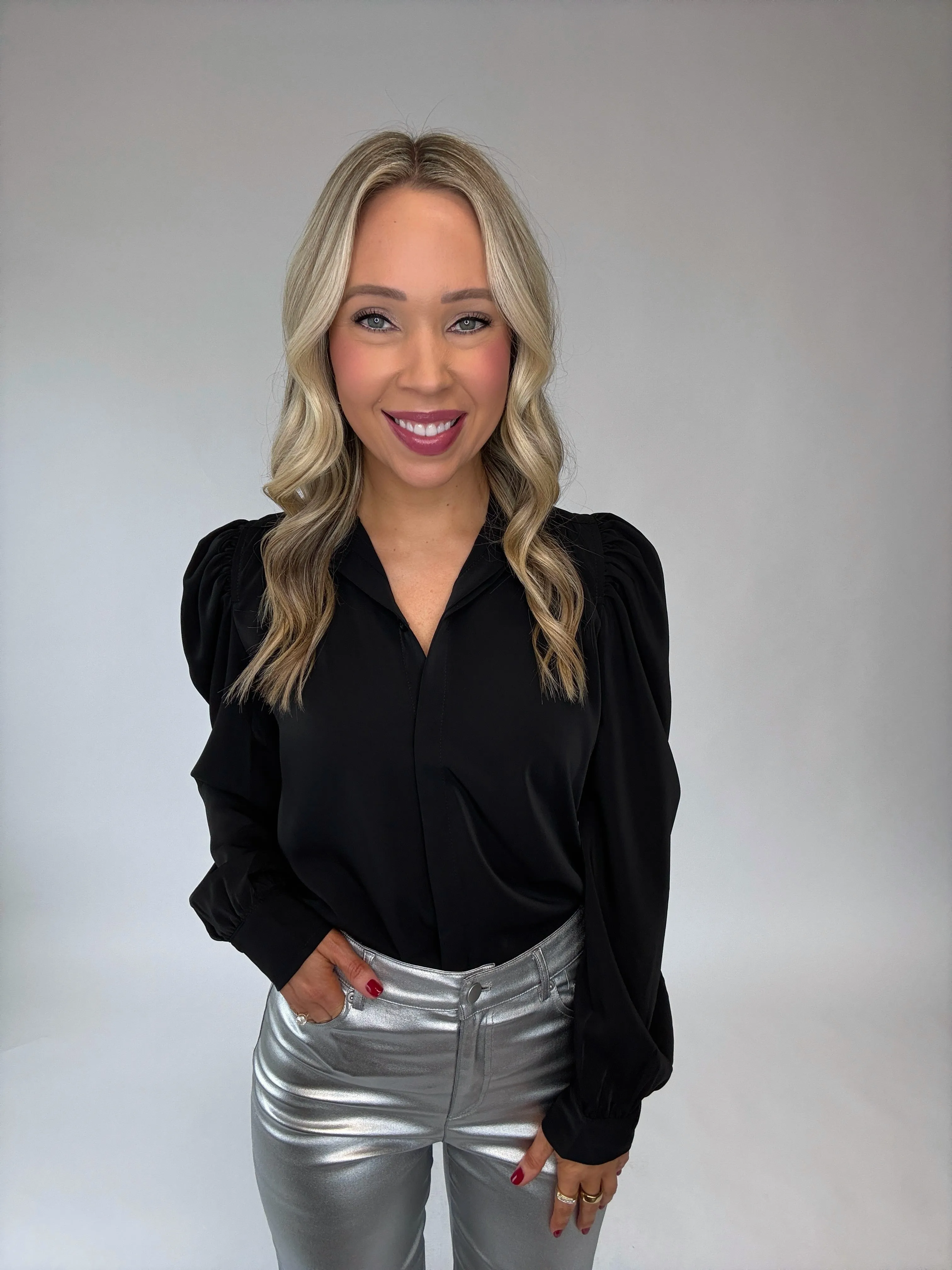 Cate Long Sleeve Ruched Blouse