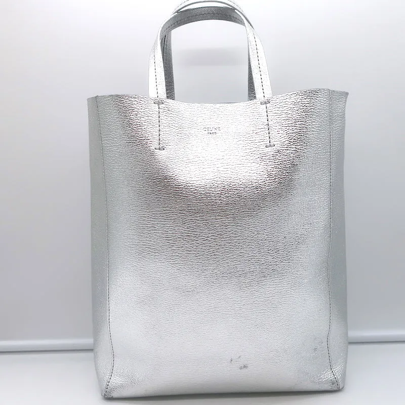 Celine Small Vertical Cabas Tote Silver Metallic Leather Crossbody Bag