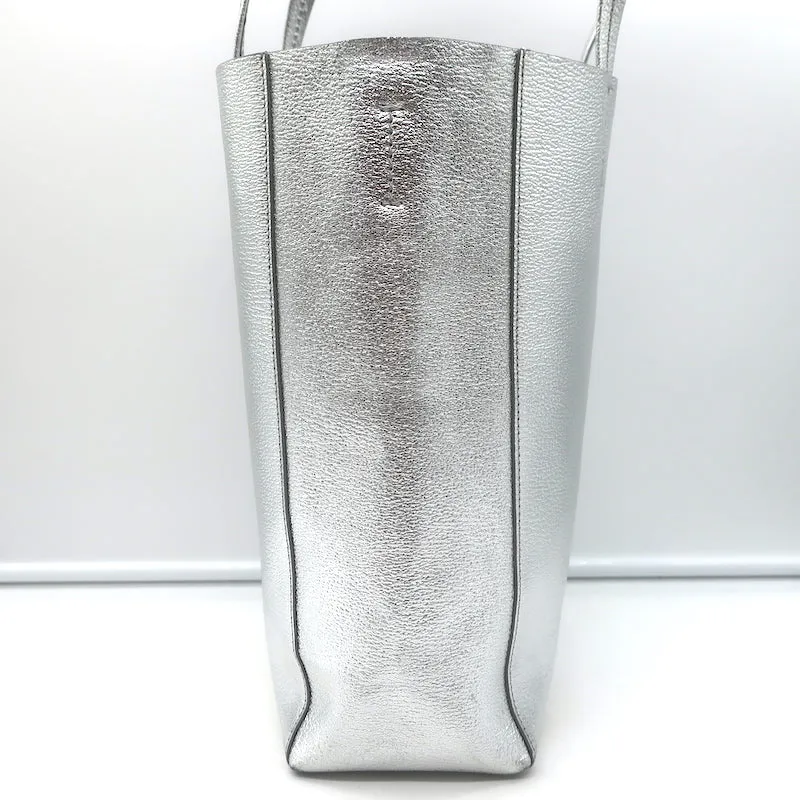 Celine Small Vertical Cabas Tote Silver Metallic Leather Crossbody Bag