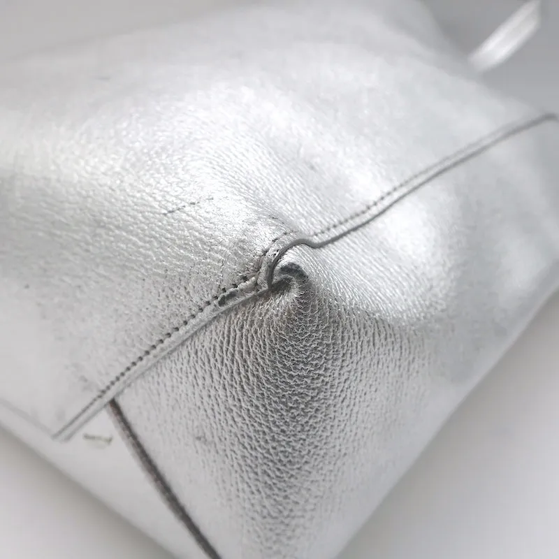 Celine Small Vertical Cabas Tote Silver Metallic Leather Crossbody Bag