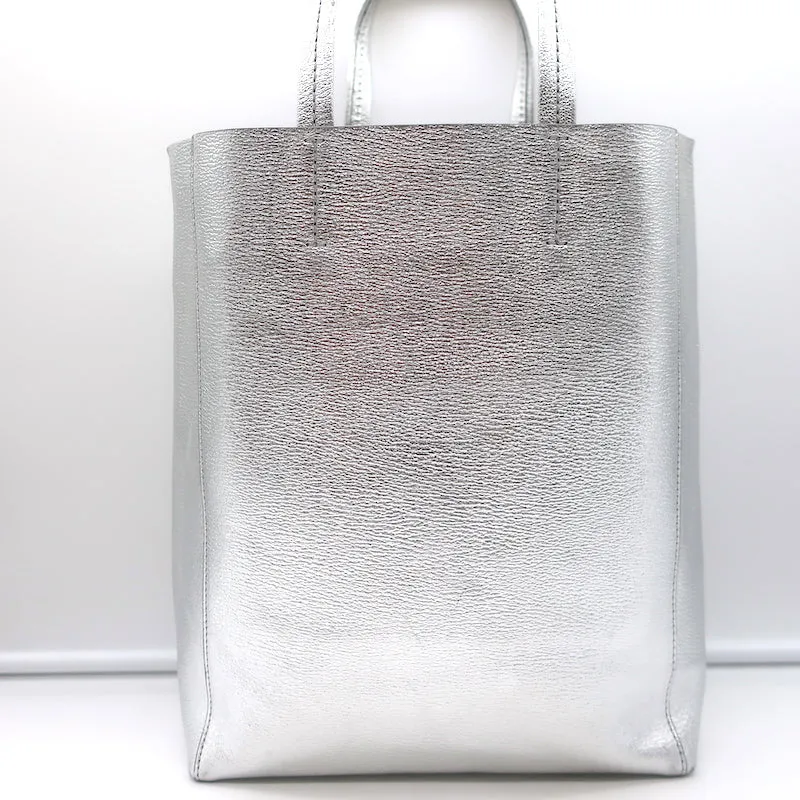 Celine Small Vertical Cabas Tote Silver Metallic Leather Crossbody Bag