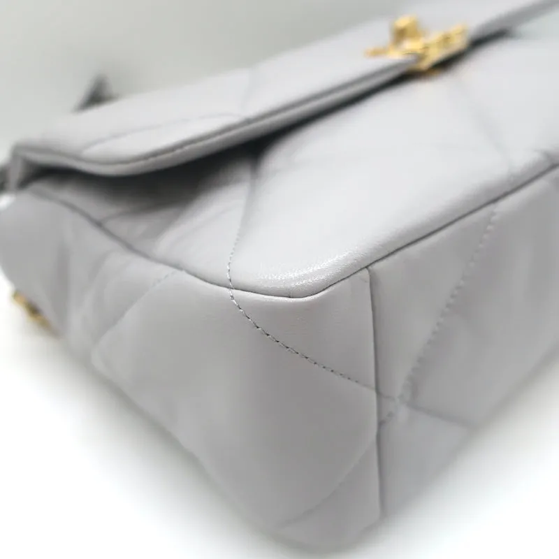 Chanel 19 20P Large Flap Bag Grey Quilted Leather Crossbody NEW