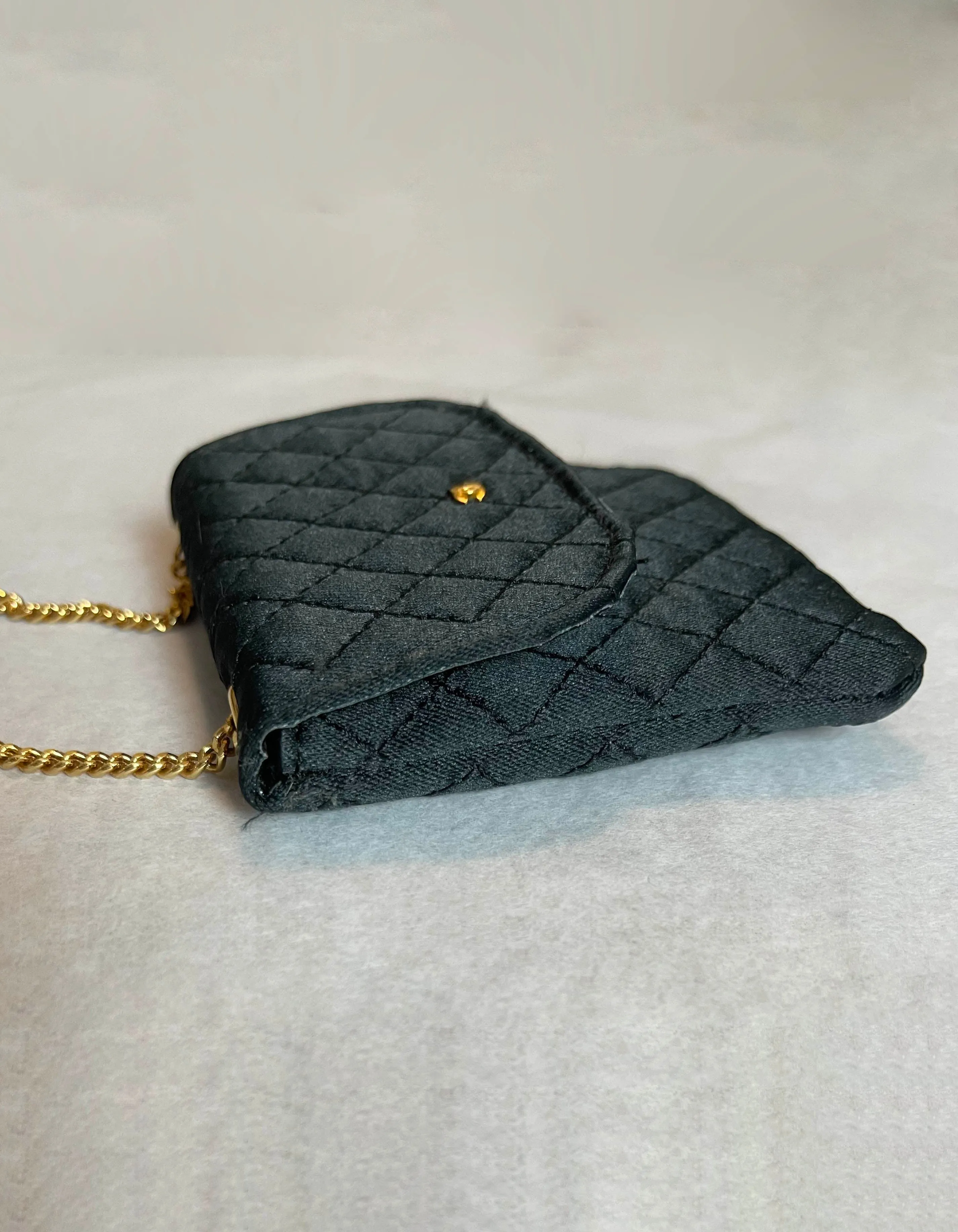 Chanel Black Vintage Quilted Satin Micro Flap Bag Necklace