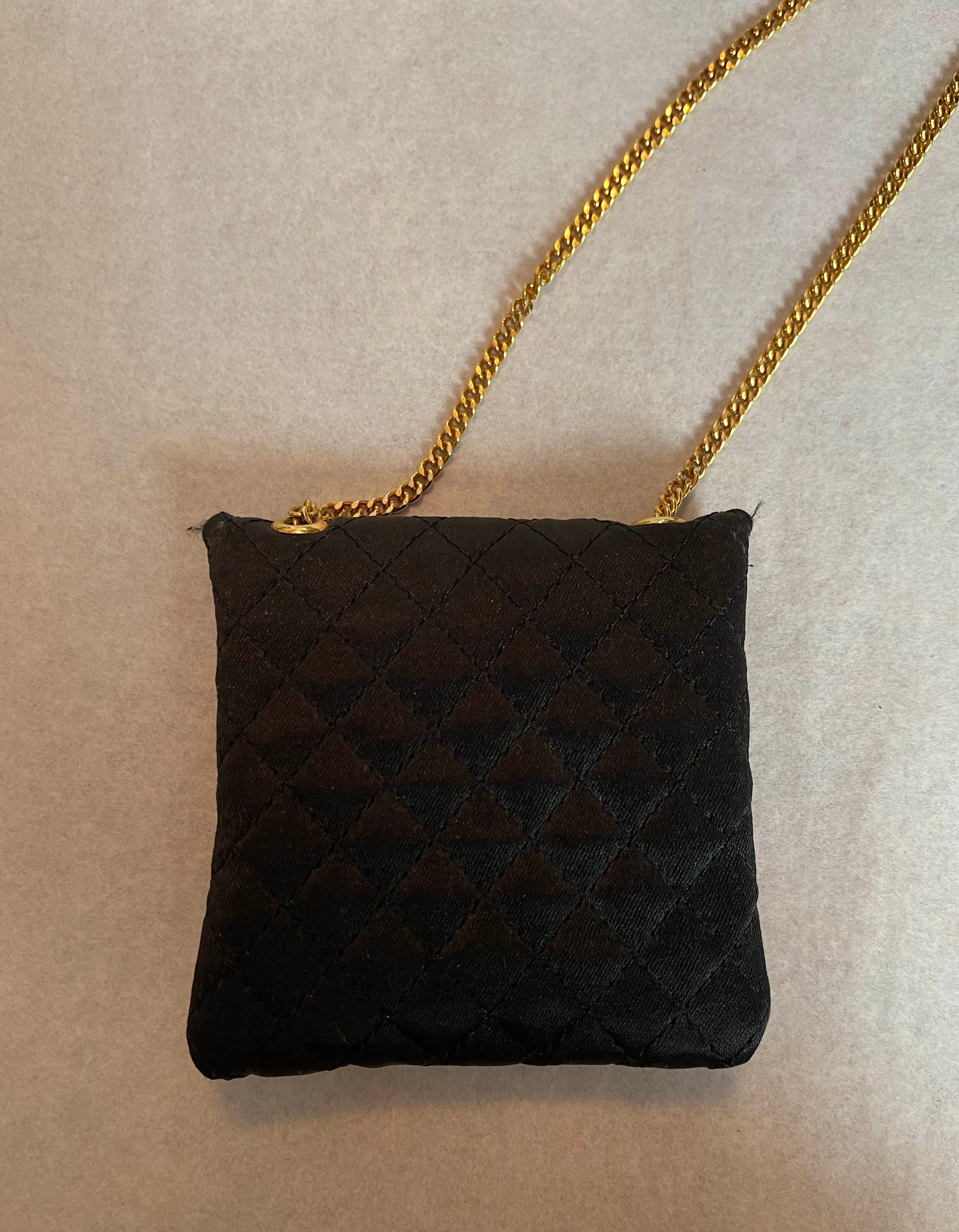 Chanel Black Vintage Quilted Satin Micro Flap Bag Necklace