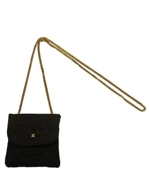 Chanel Black Vintage Quilted Satin Micro Flap Bag Necklace
