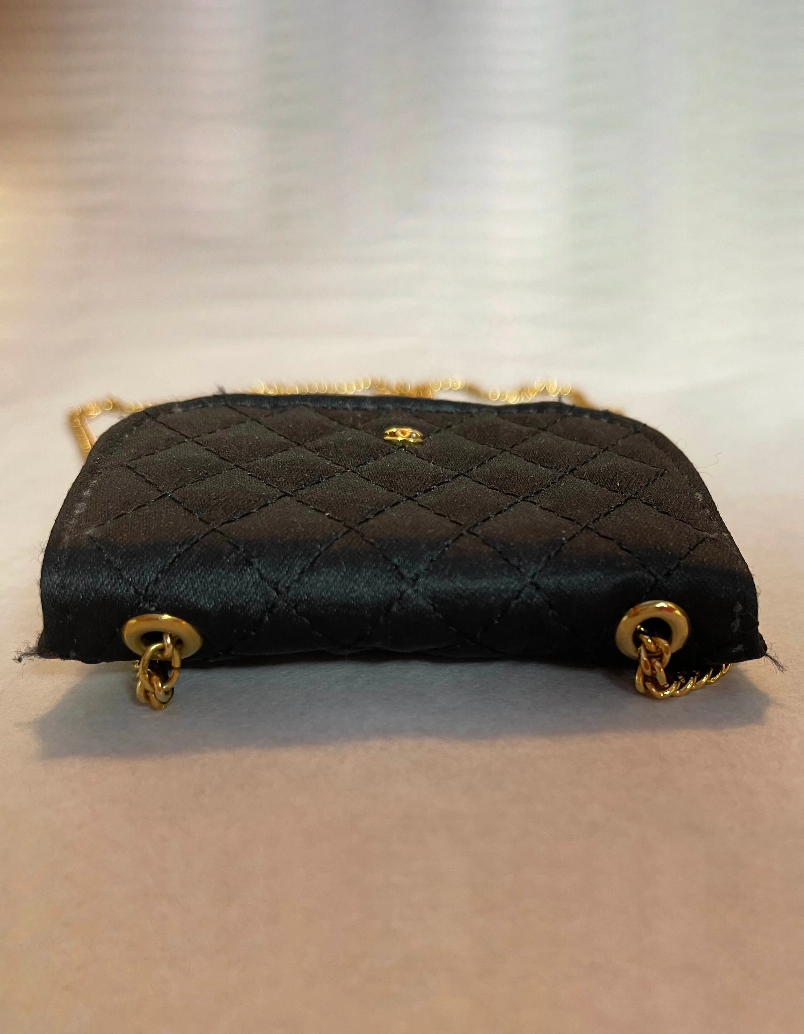 Chanel Black Vintage Quilted Satin Micro Flap Bag Necklace