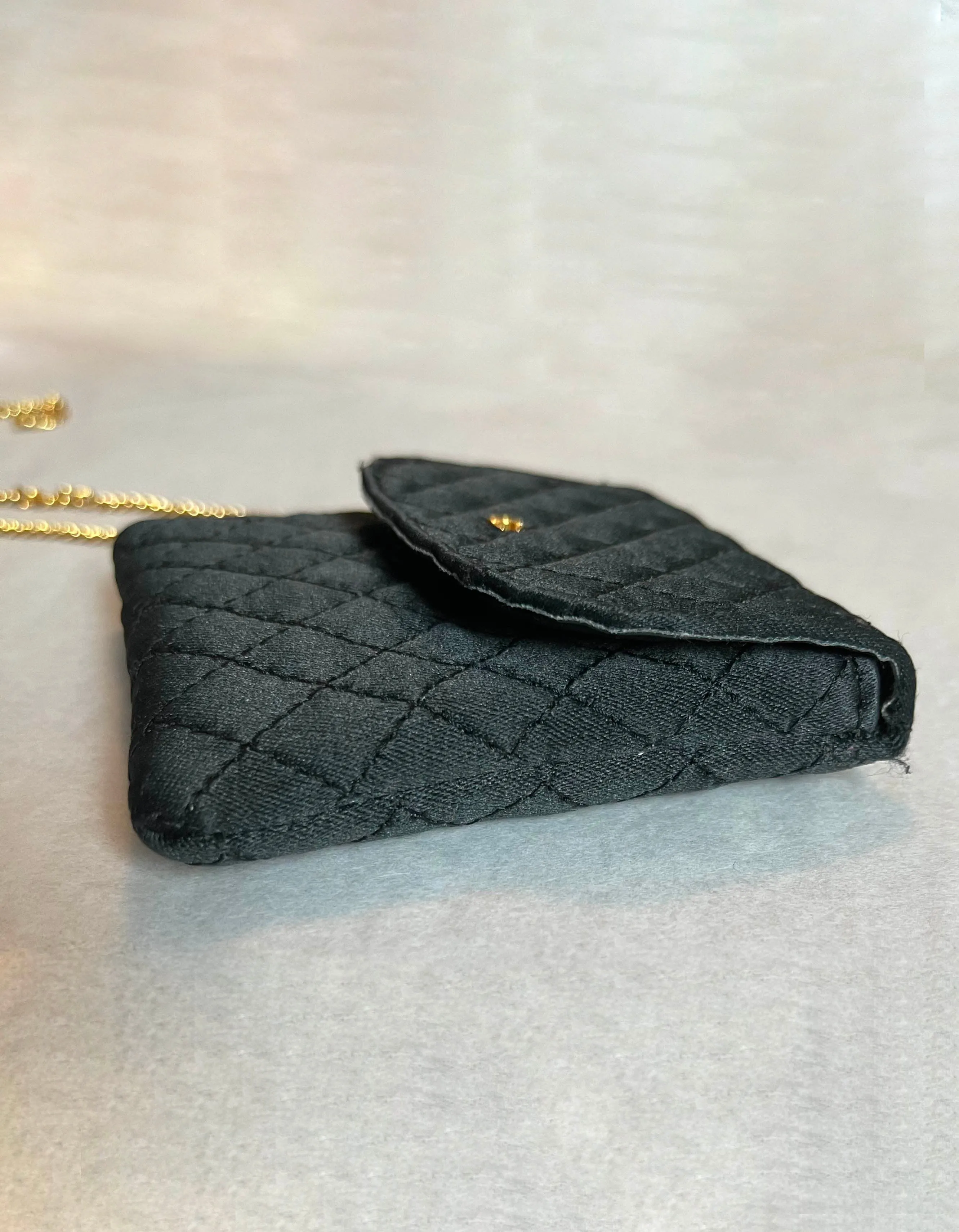 Chanel Black Vintage Quilted Satin Micro Flap Bag Necklace