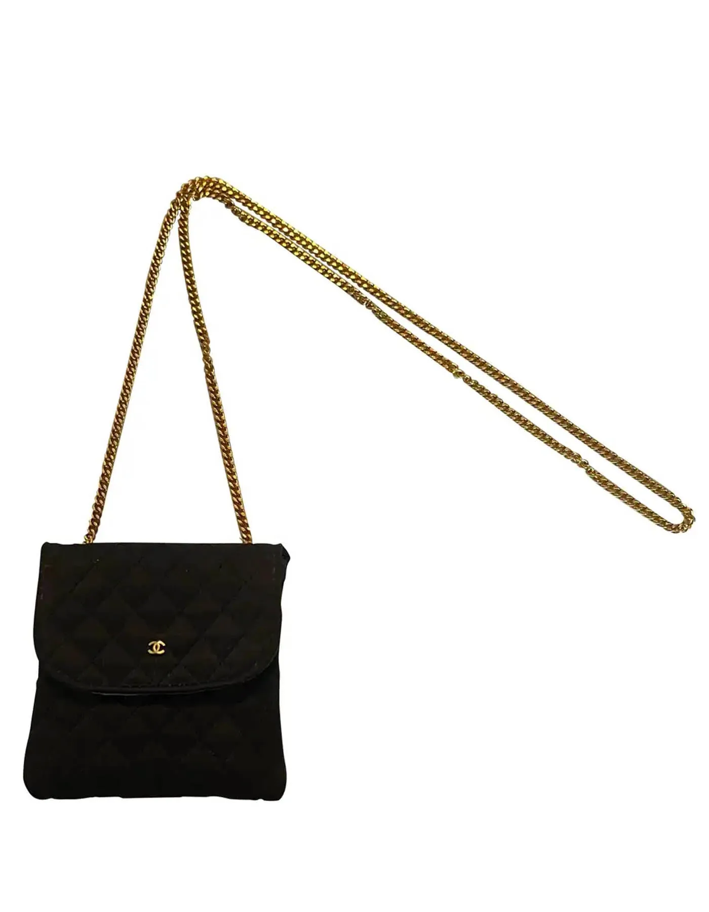 Chanel Black Vintage Quilted Satin Micro Flap Bag Necklace