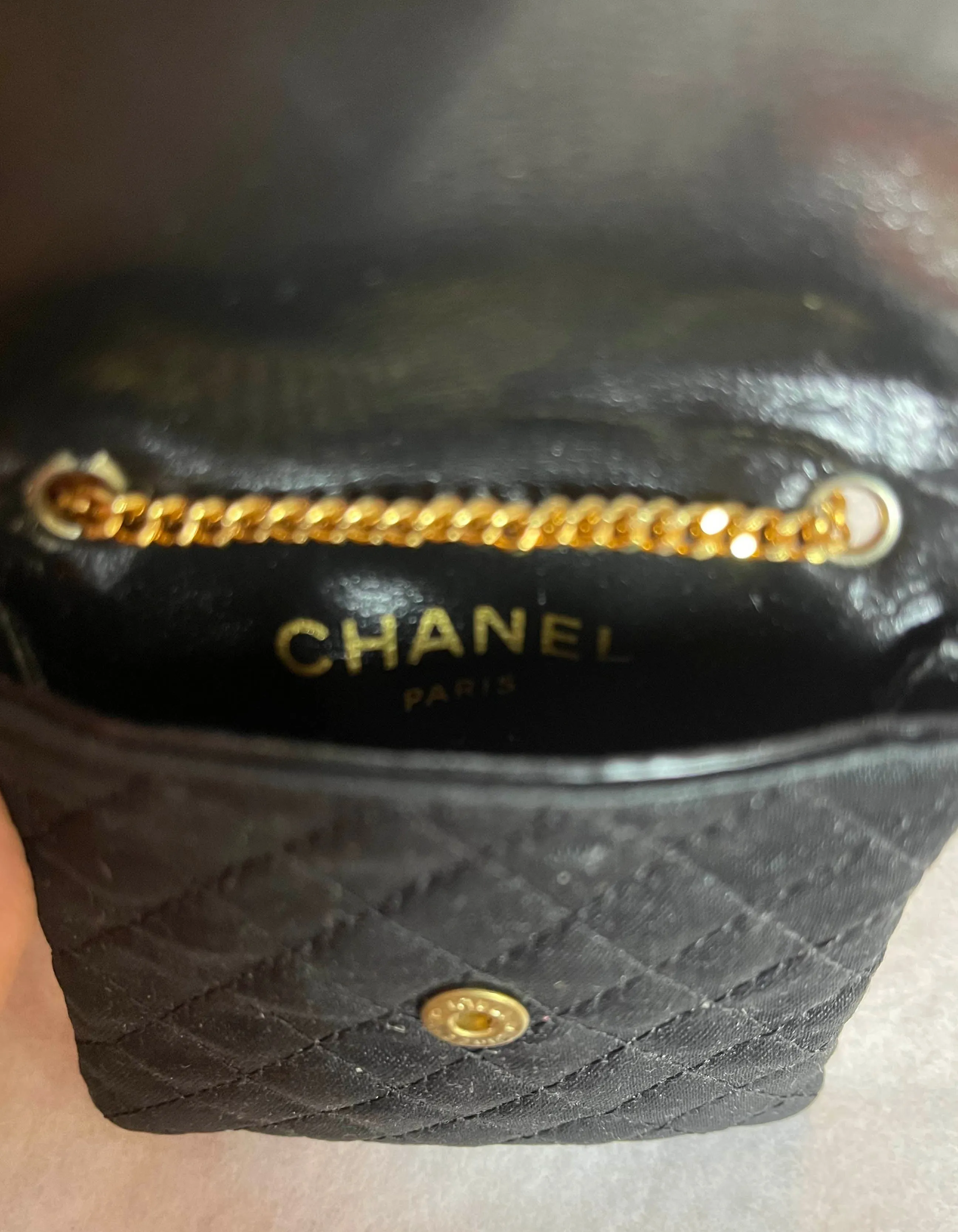 Chanel Black Vintage Quilted Satin Micro Flap Bag Necklace