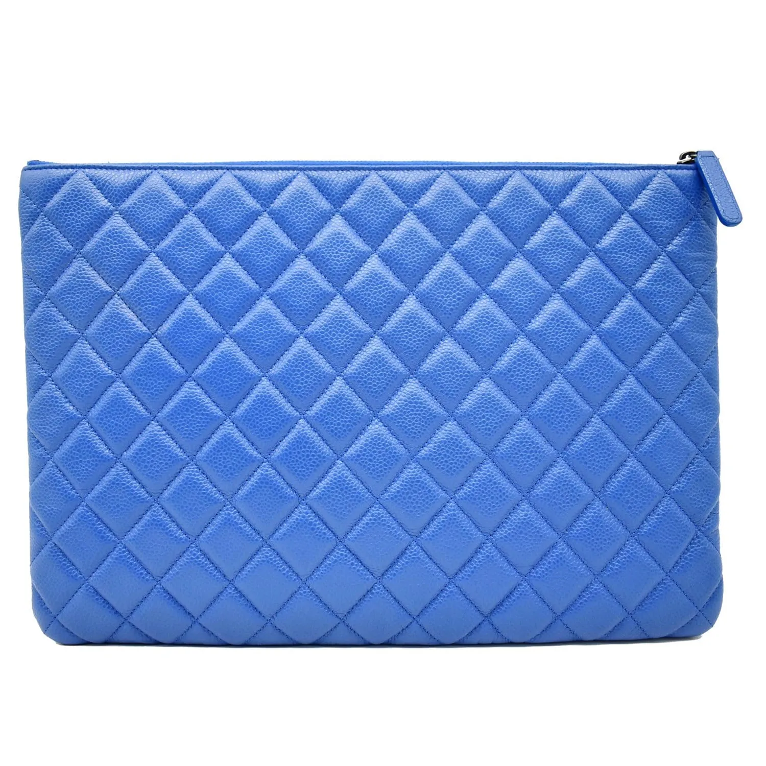 CHANEL Caviar Leather Large O-Case Zip Pouch Blue